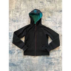 Lululemon Black Teal Full Zip Scuba Hoodie Jacket Size 8